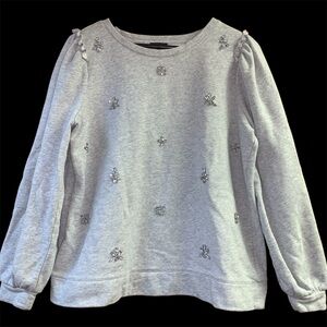 Talbots Gray Woman’s Sweatshirt with Sparkling Rhinestone Details